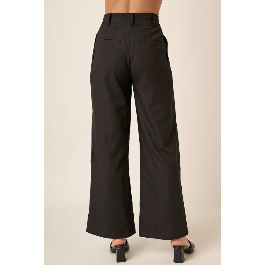 Mittoshop Deep Pleated High Waisted Wide Leg Pants Apparel and Accessories