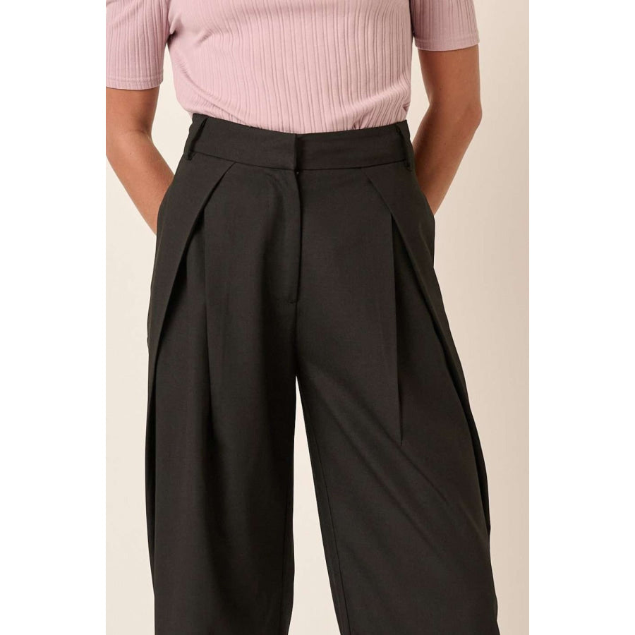 Mittoshop Deep Pleated High Waisted Wide Leg Pants Apparel and Accessories