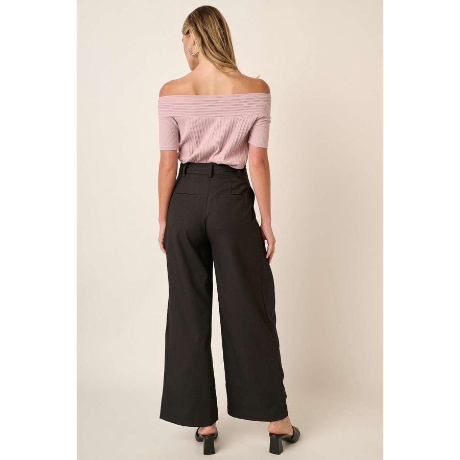 Mittoshop Deep Pleated High Waisted Wide Leg Pants Apparel and Accessories