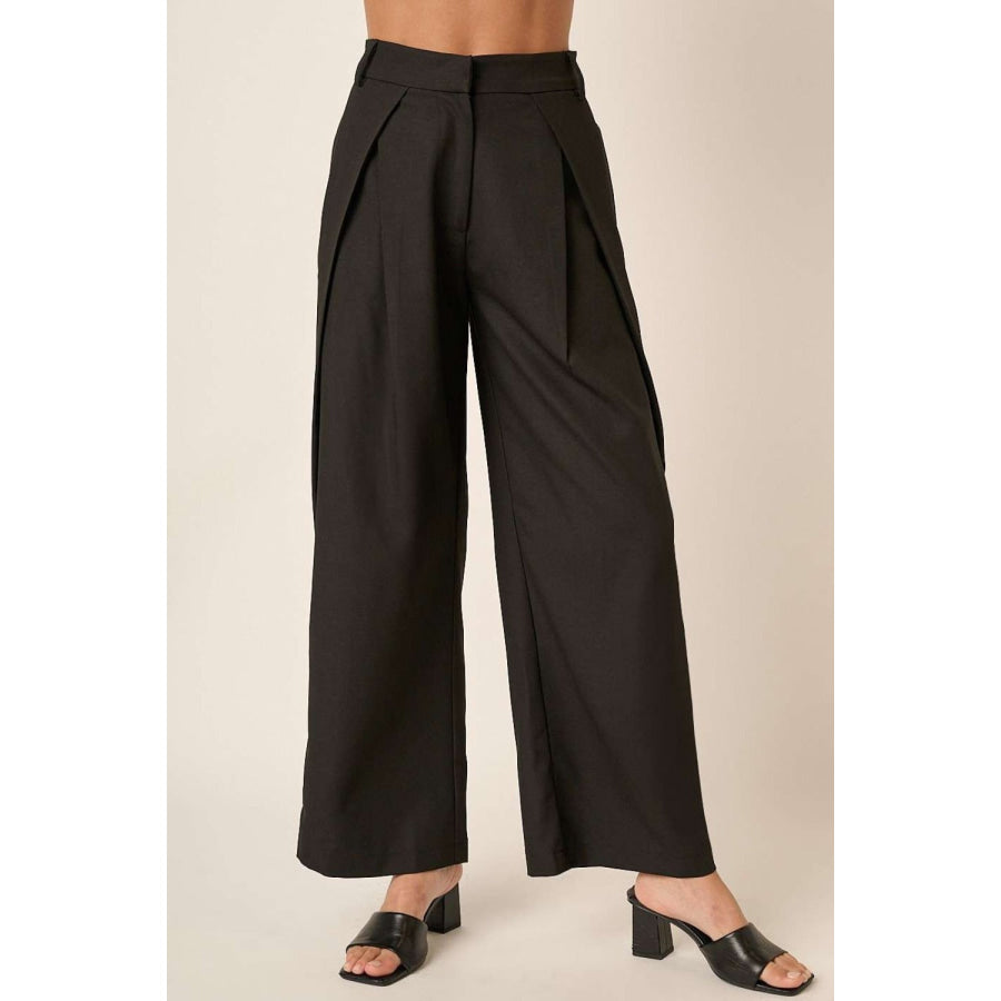 Mittoshop Deep Pleated High Waisted Wide Leg Pants Apparel and Accessories