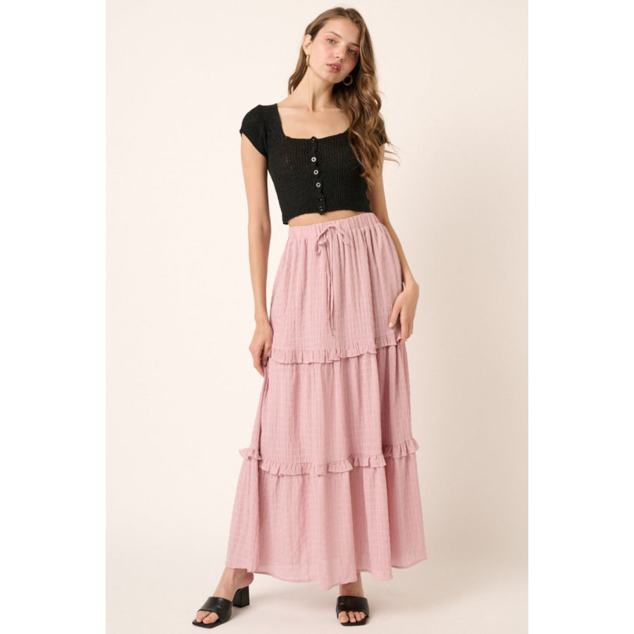 Mittoshop Drawstring High Waist Frill Skirt Dusty Pink / S Apparel and Accessories
