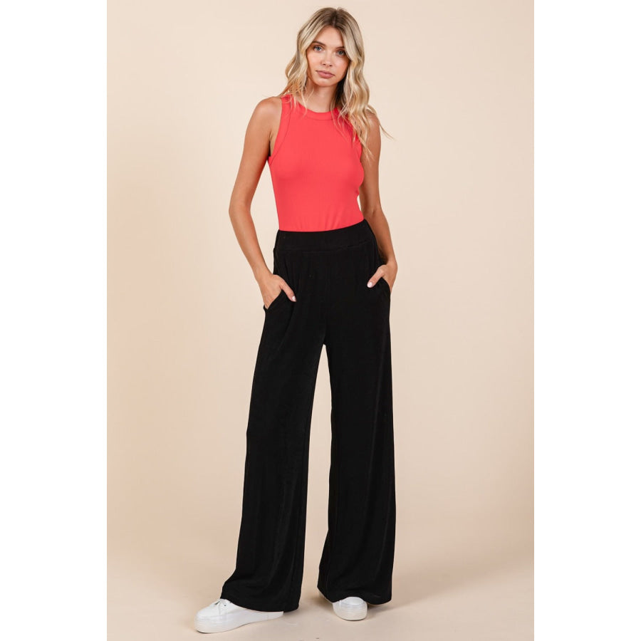 Mittoshop Elastic Waist Pants with Side Pockets Black / S Apparel and Accessories