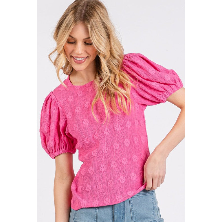 Mittoshop Flower Pattern Round Neck Short Sleeve Top Apparel and Accessories