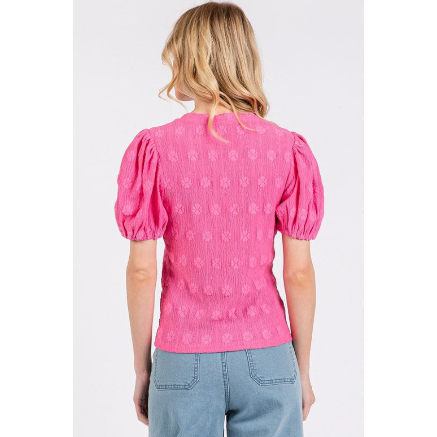 Mittoshop Flower Pattern Round Neck Short Sleeve Top Apparel and Accessories