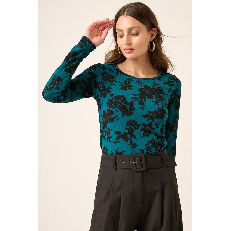 Mittoshop Flower Print Long Sleeve Knit Top Apparel and Accessories