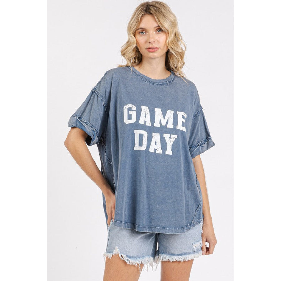 Mittoshop GAME DAY Round Neck Short Sleeve T-Shirt Dusty Blue / S Apparel and Accessories