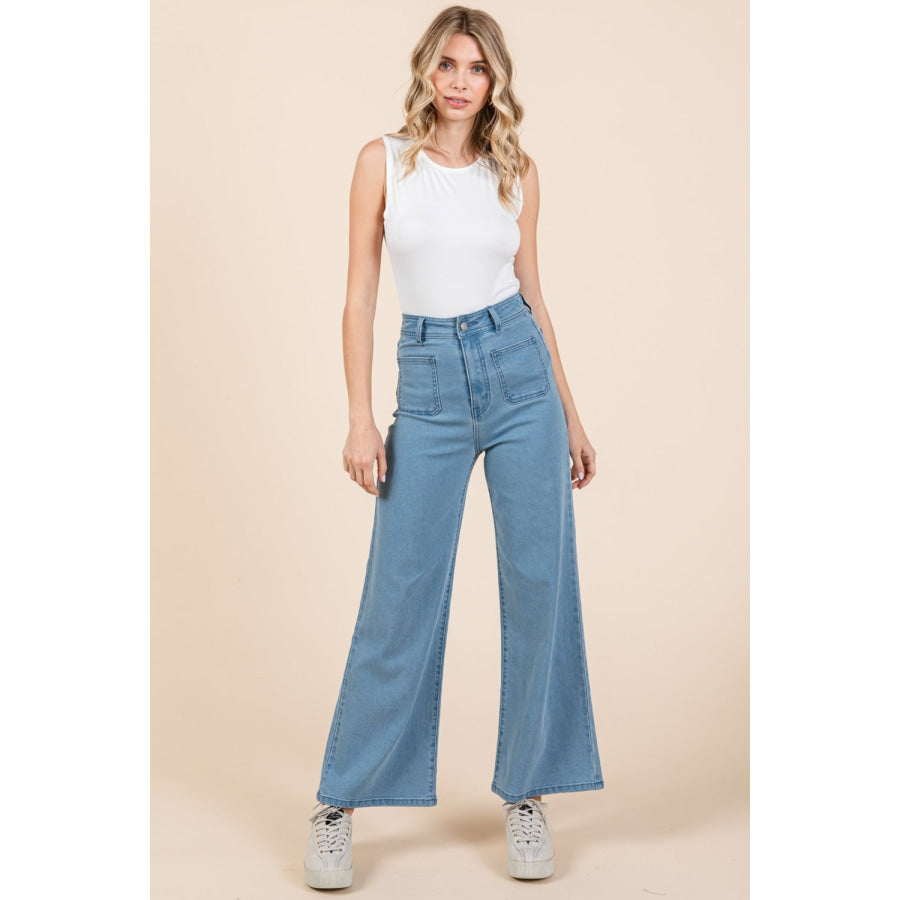 Mittoshop High Waist Wide Leg Jeans Denim / S Apparel and Accessories