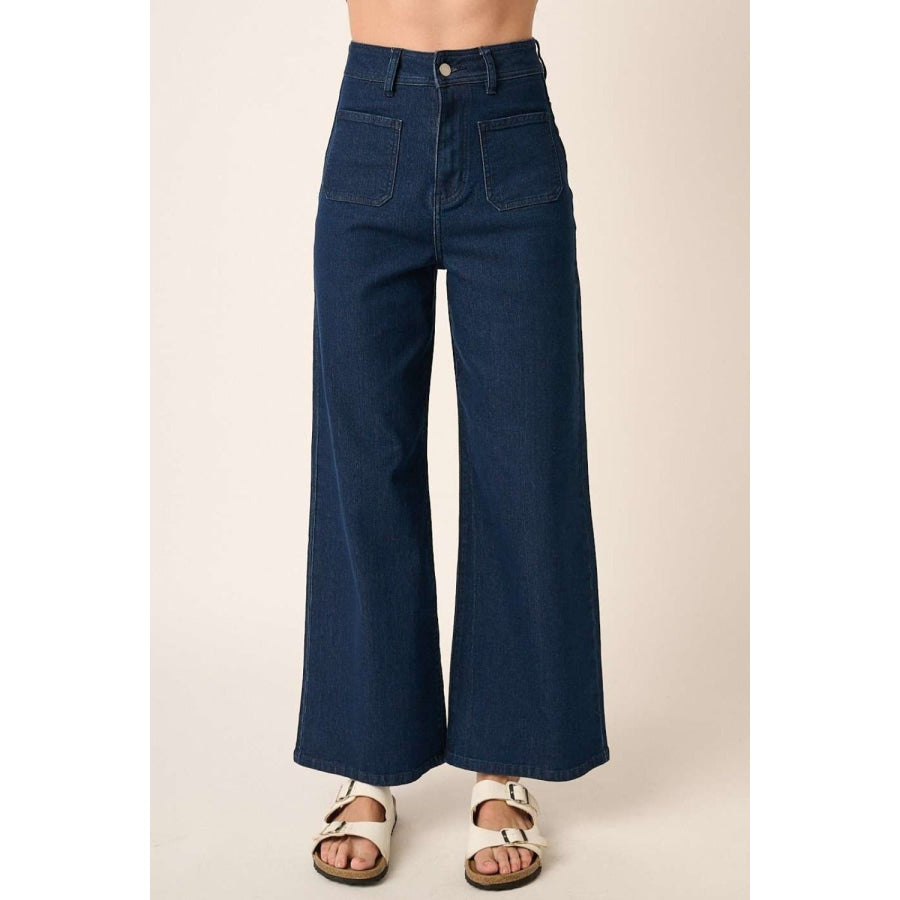 Mittoshop High Waist Wide Leg Jeans Indigo / S Apparel and Accessories