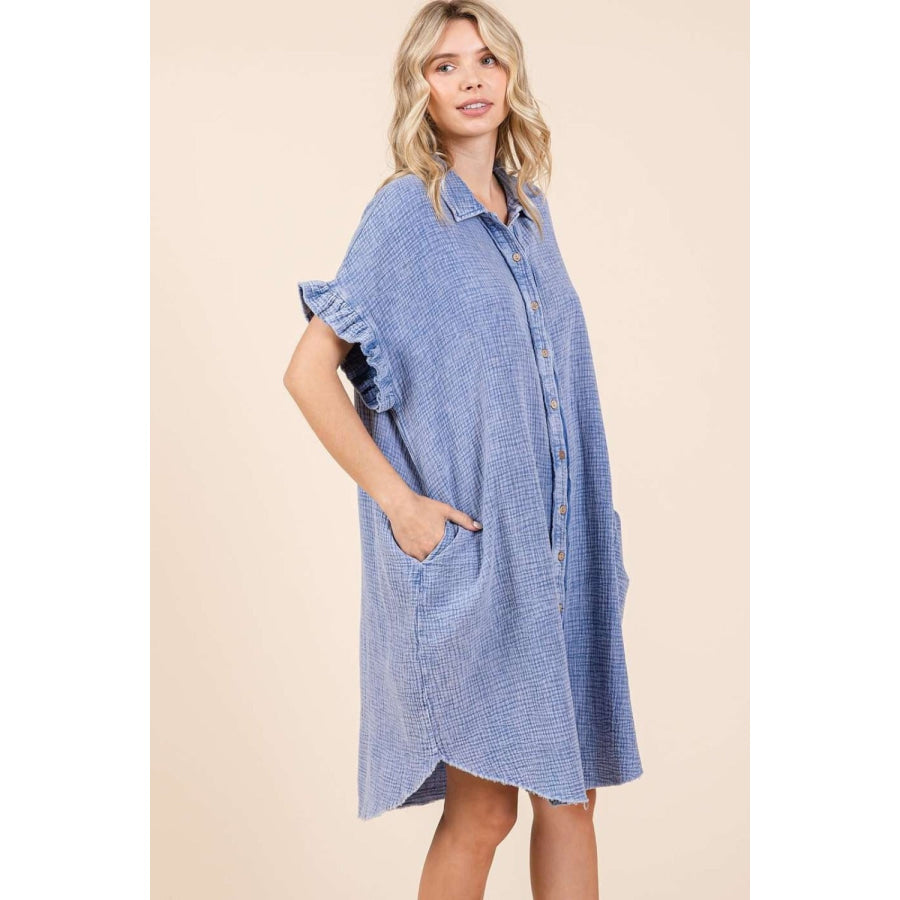 Mittoshop Mineral Wash Cotton Gauze Mini Shirt Dress Apparel and Accessories