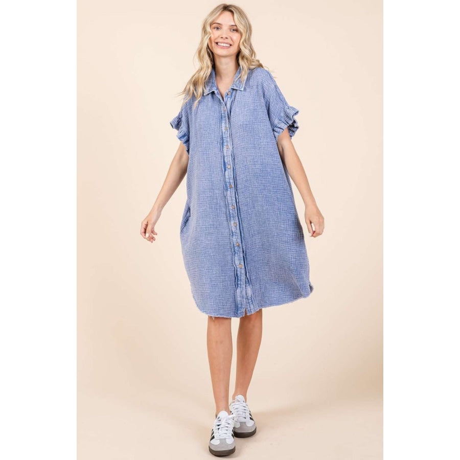 Mittoshop Mineral Wash Cotton Gauze Mini Shirt Dress Apparel and Accessories