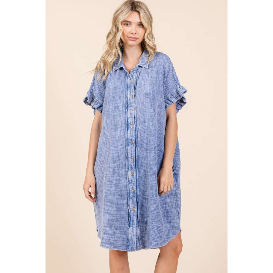 Mittoshop Mineral Wash Cotton Gauze Mini Shirt Dress Apparel and Accessories