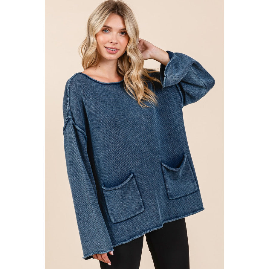 Mittoshop Mineral Wash Patch Pocket Cut Edge Sweater Apparel and Accessories