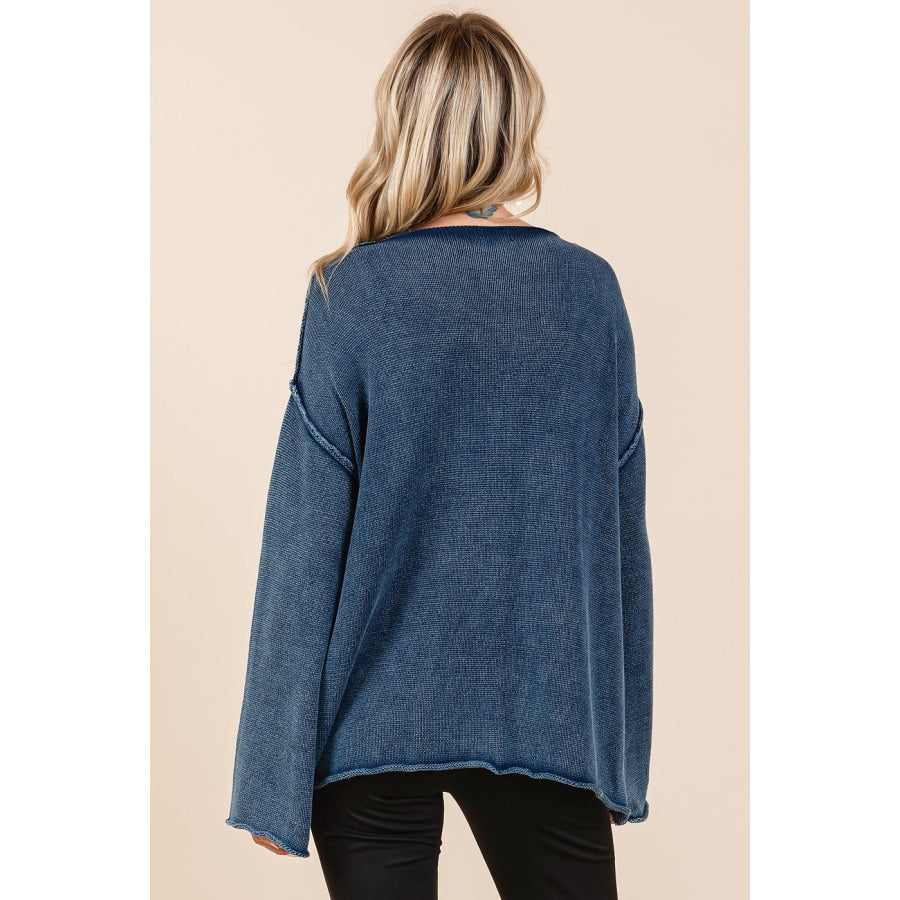 Mittoshop Mineral Wash Patch Pocket Cut Edge Sweater Apparel and Accessories