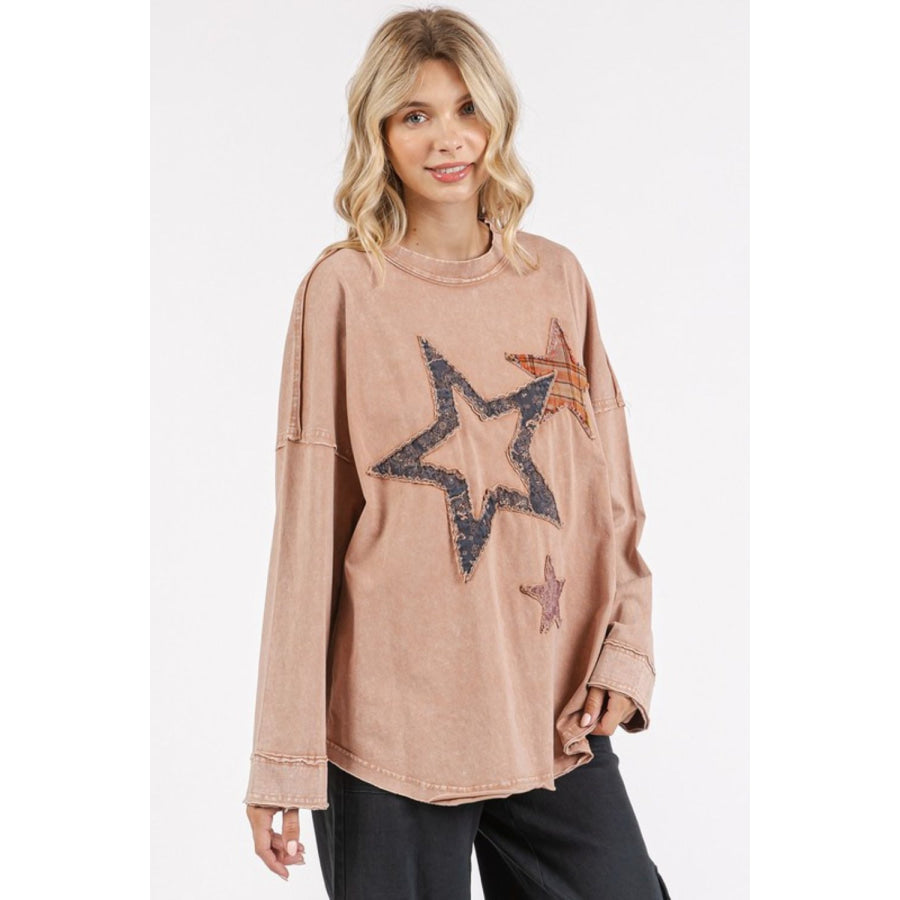 Mittoshop Mineral Wash Star Patch Long Sleeve T-Shirt Apparel and Accessories