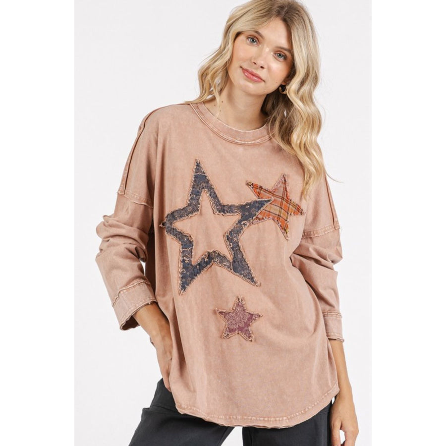 Mittoshop Mineral Wash Star Patch Long Sleeve T-Shirt Apparel and Accessories