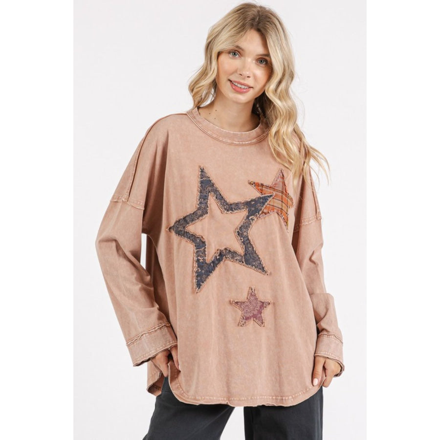 Mittoshop Mineral Wash Star Patch Long Sleeve T-Shirt Apparel and Accessories