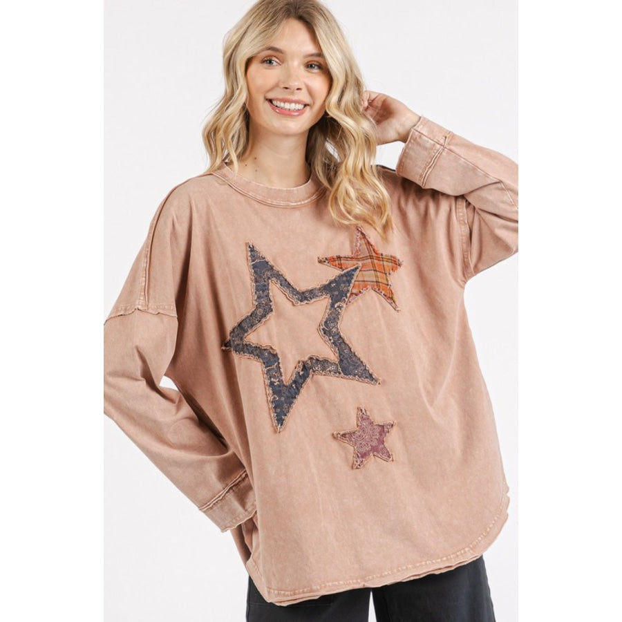 Mittoshop Mineral Wash Star Patch Long Sleeve T-Shirt Apparel and Accessories