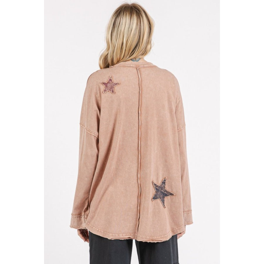 Mittoshop Mineral Wash Star Patch Long Sleeve T-Shirt Apparel and Accessories