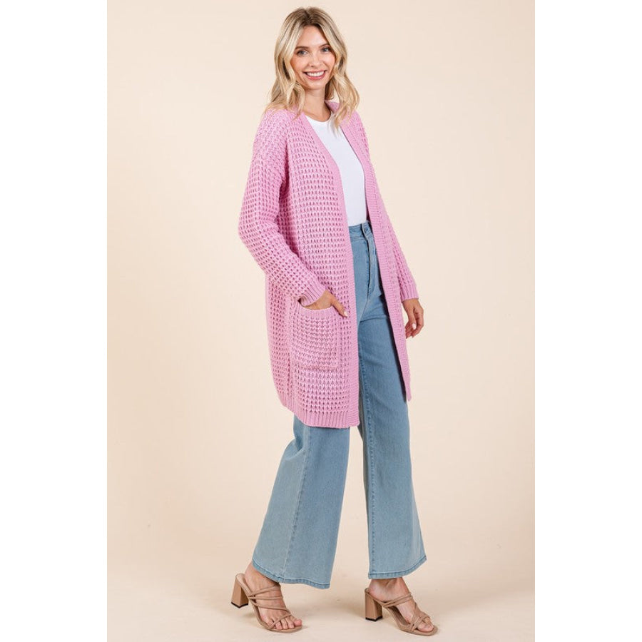 Mittoshop Open Front Long Sleeve Longline Cardigan Apparel and Accessories