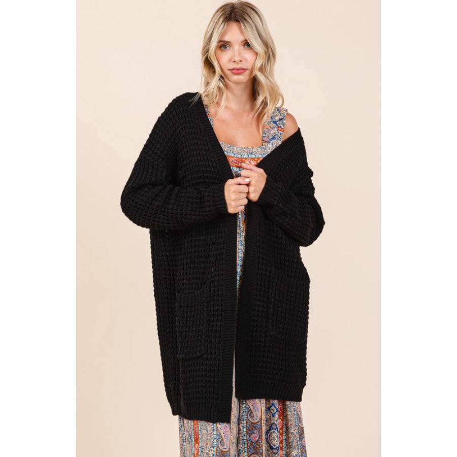 Mittoshop Open Front Long Sleeve Longline Cardigan Black / S Apparel and Accessories