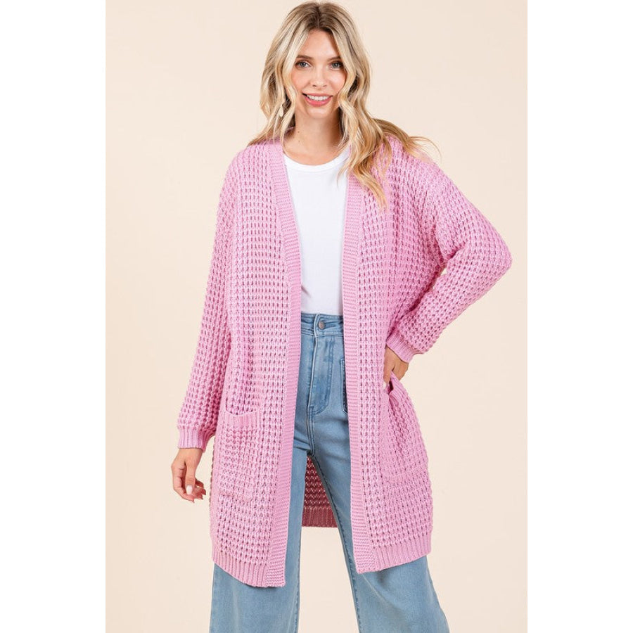 Mittoshop Open Front Long Sleeve Longline Cardigan Pink / S Apparel and Accessories