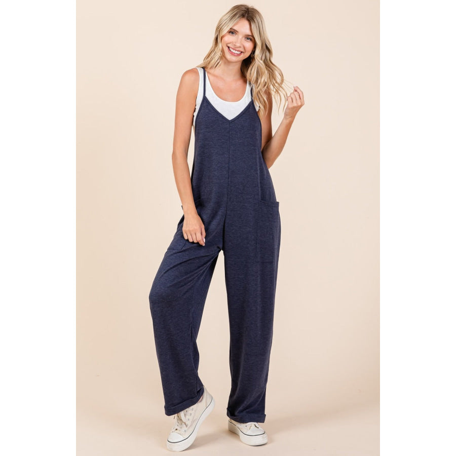 Mittoshop Patch Pocket Wide Leg Sleeveless Jumpsuit Apparel and Accessories