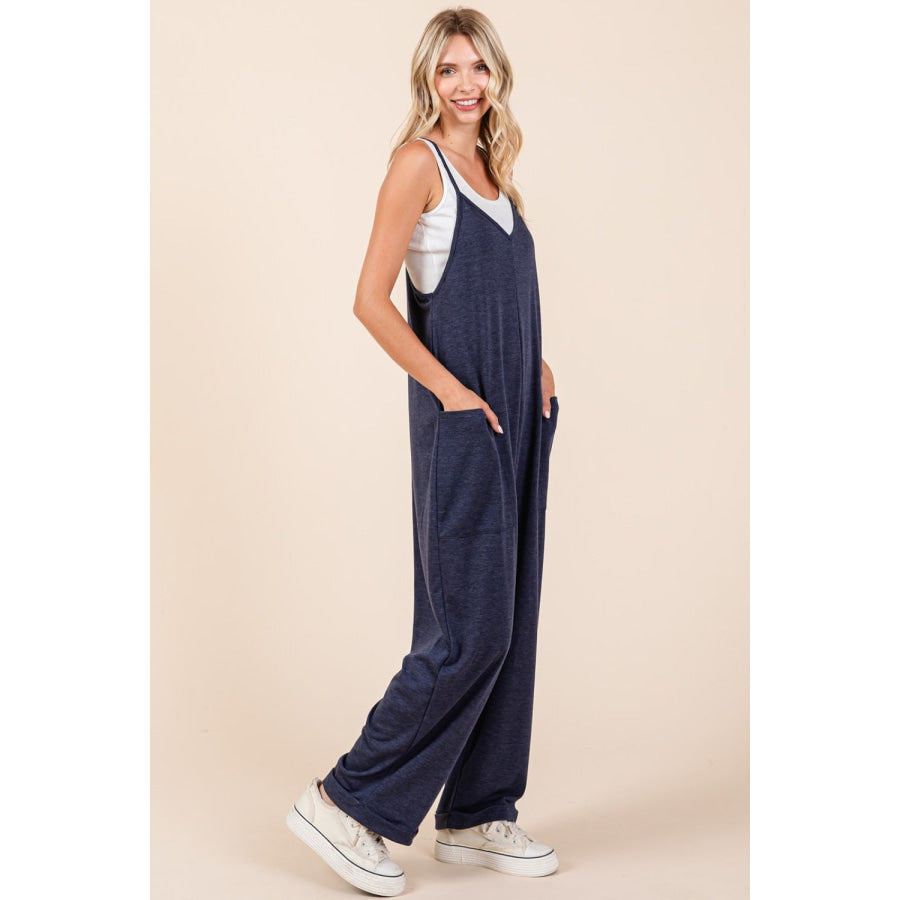 Mittoshop Patch Pocket Wide Leg Sleeveless Jumpsuit Apparel and Accessories