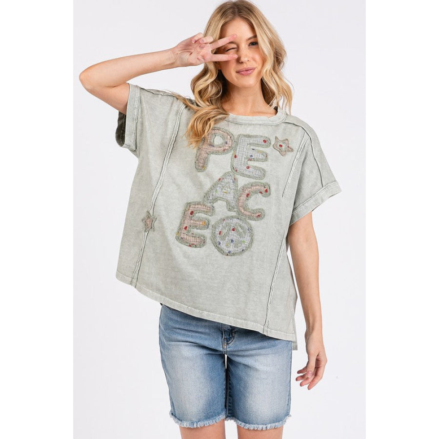 Mittoshop PEACE Round Neck Short Sleeve T-Shirt Apparel and Accessories