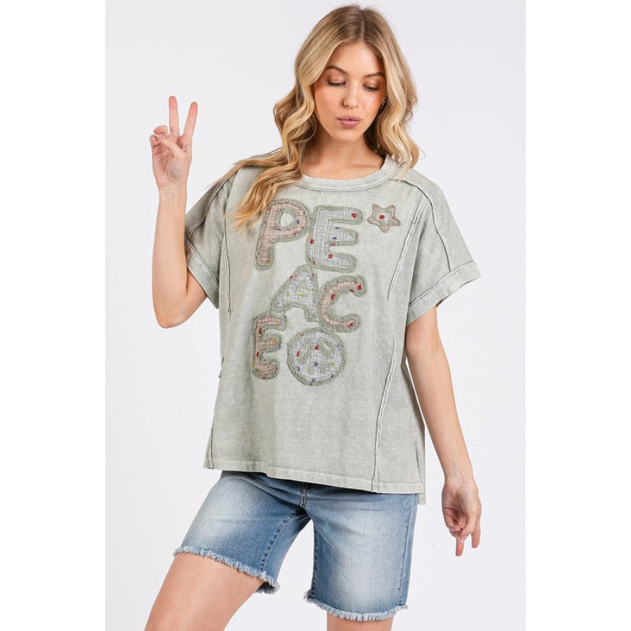 Mittoshop PEACE Round Neck Short Sleeve T-Shirt Light Gray / S Apparel and Accessories