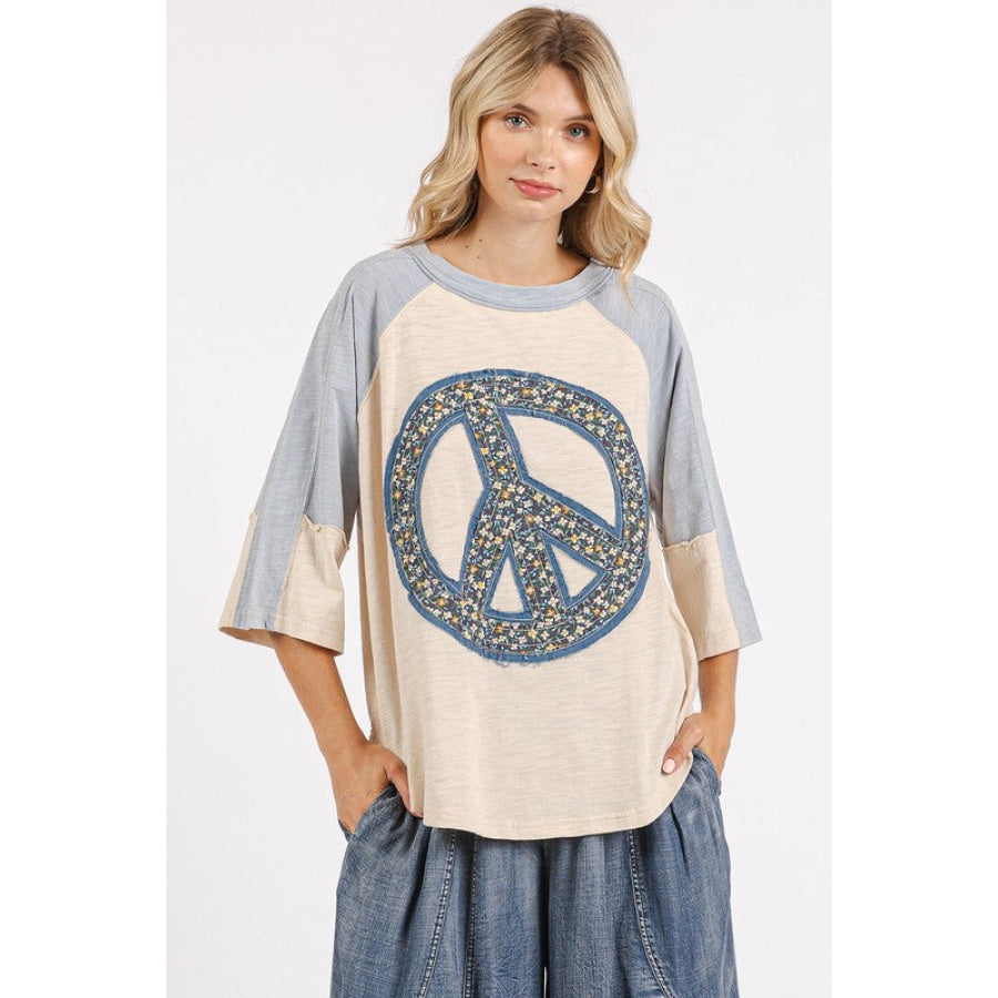 Mittoshop Peace Sign Patch Mineral Washed T-Shirt Apparel and Accessories