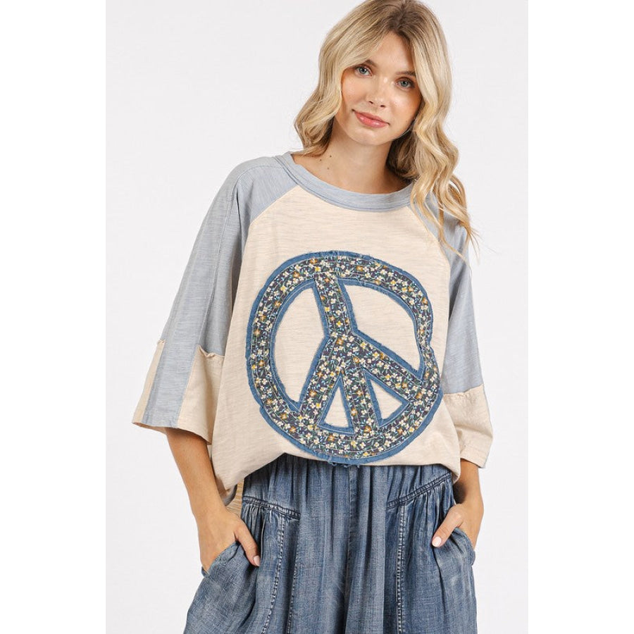 Mittoshop Peace Sign Patch Mineral Washed T-Shirt Apparel and Accessories