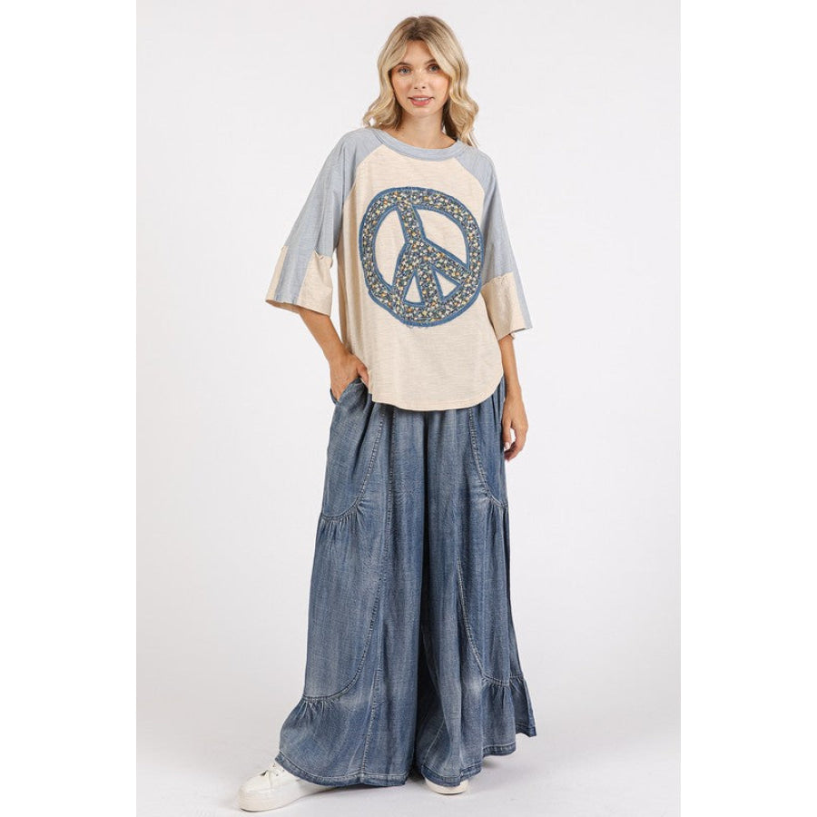 Mittoshop Peace Sign Patch Mineral Washed T-Shirt Apparel and Accessories