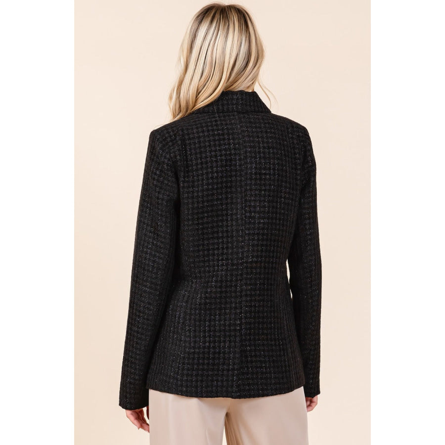 Mittoshop Plaid Texture Double-Breasted Long Sleeve Blazer Apparel and Accessories