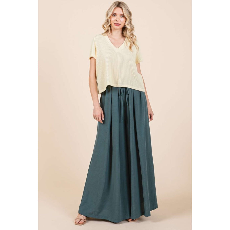 Mittoshop Pleated Wide Leg Pants Hunter Green / S Apparel and Accessories