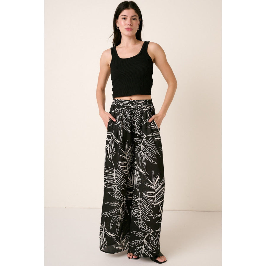 Mittoshop Printed Wide Leg Pants Black / S Apparel and Accessories