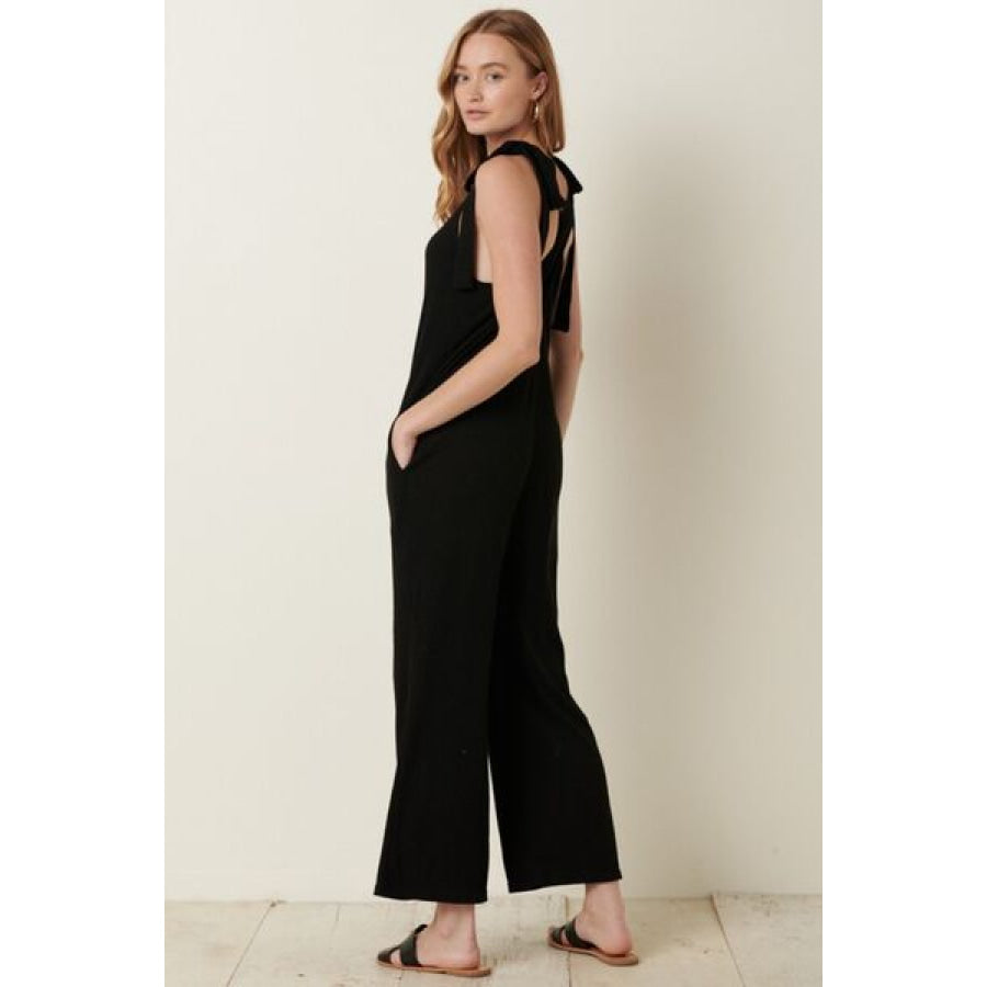 Mittoshop Rib Knit V - Neck Cross Back Jumpsuit Apparel and Accessories