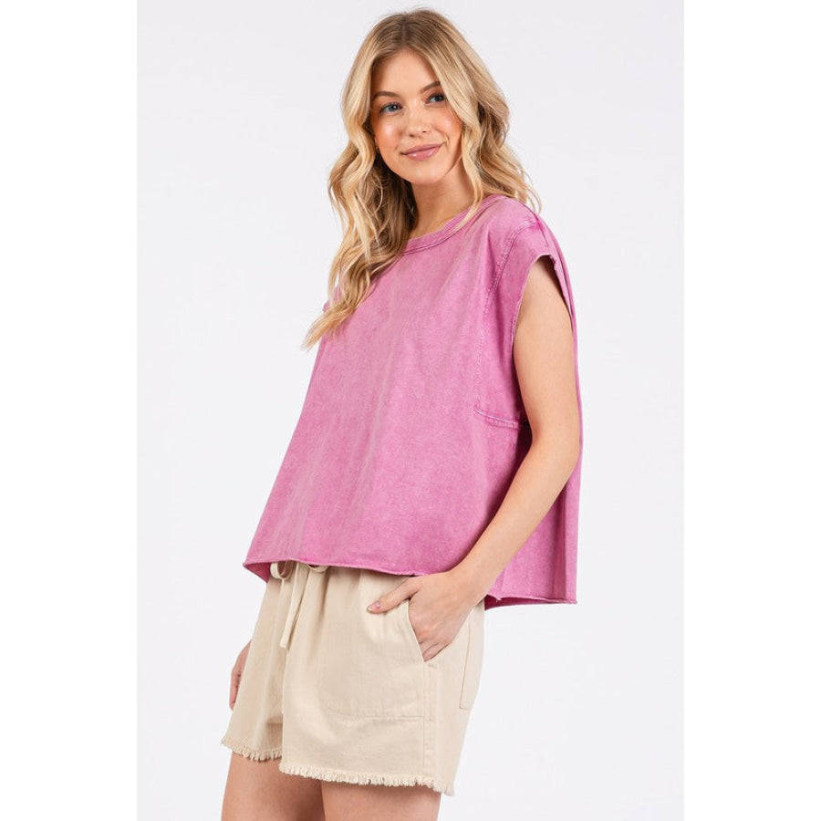 Mittoshop Round Neck Cap Sleeve T-Shirt Pink / S Apparel and Accessories