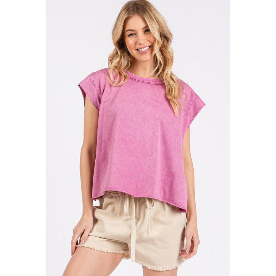 Mittoshop Round Neck Cap Sleeve T-Shirt Pink / S Apparel and Accessories