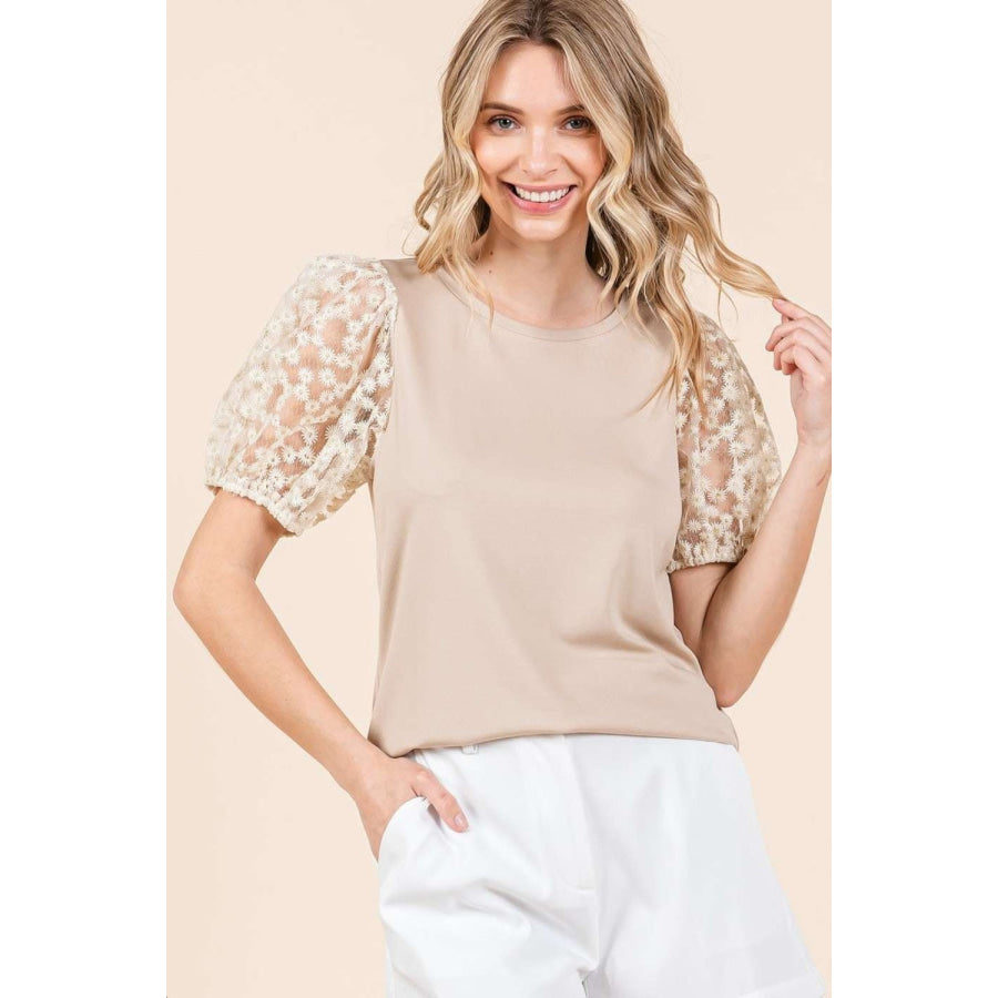 Mittoshop Round Neck Puff Short Sleeve Top Apparel and Accessories