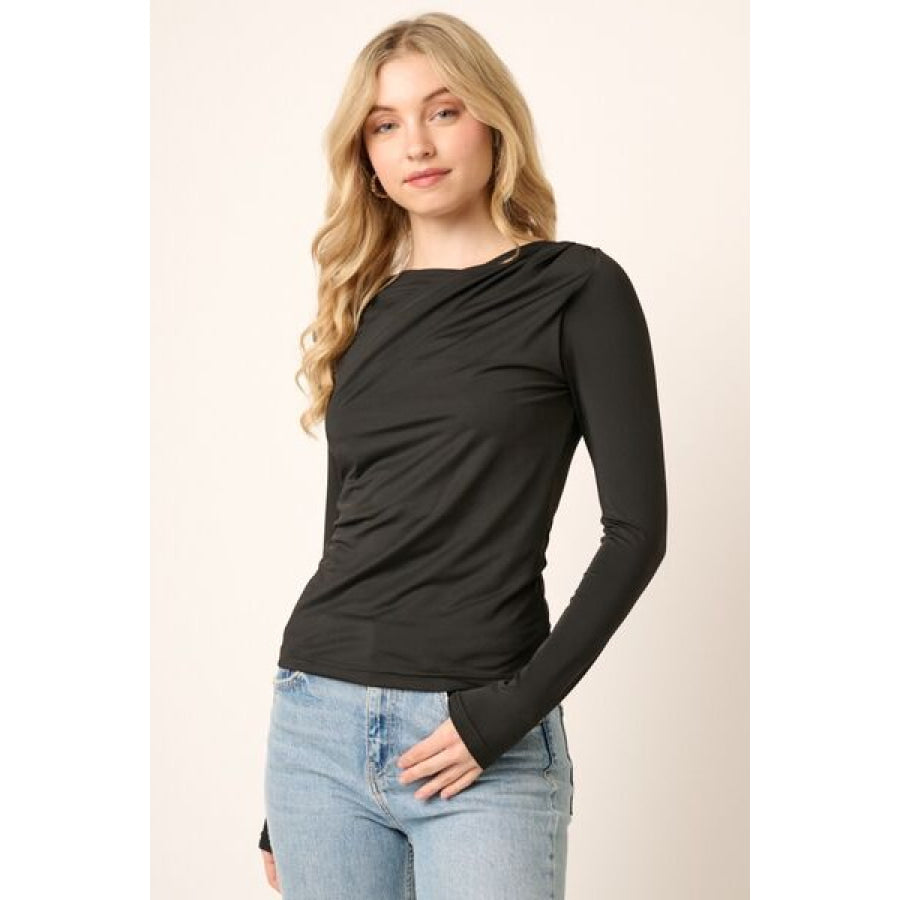 Mittoshop Ruched Long Sleeve Slim Top Apparel and Accessories