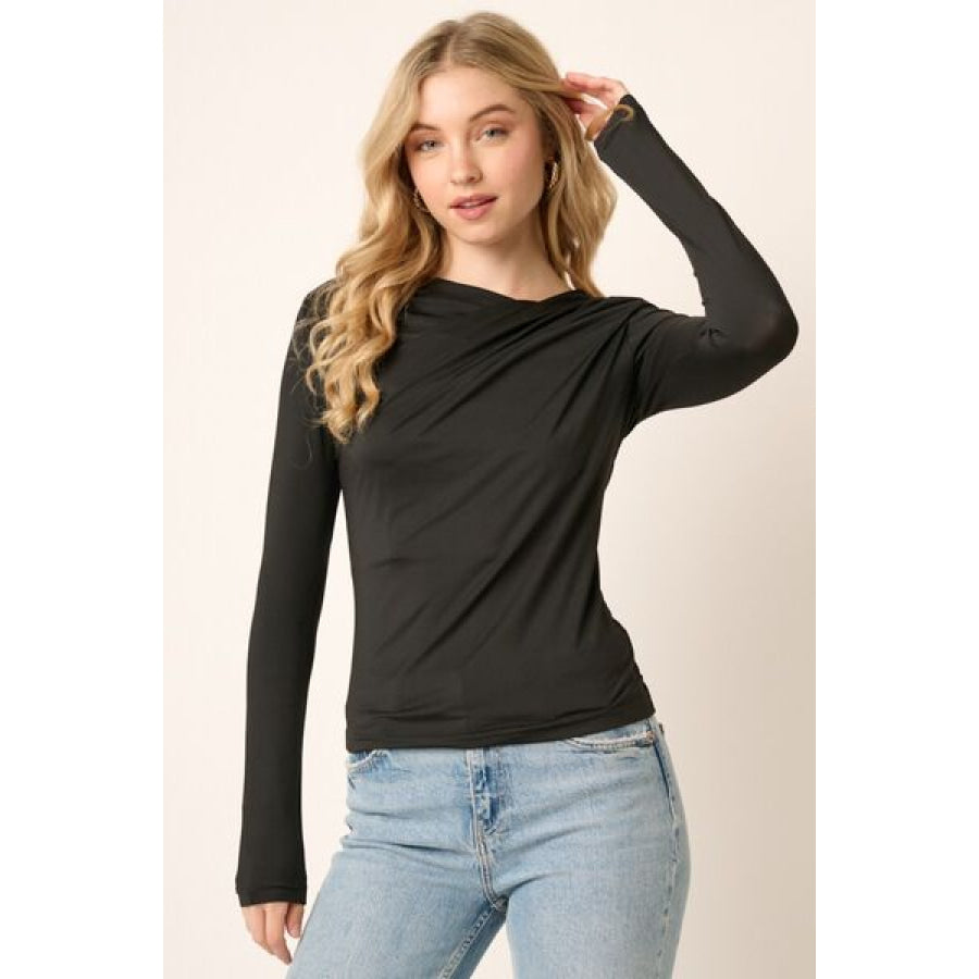 Mittoshop Ruched Long Sleeve Slim Top Black / S Apparel and Accessories