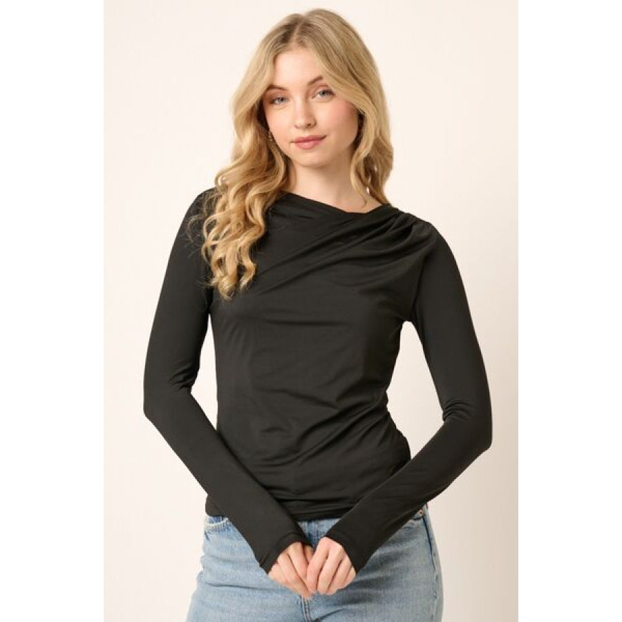 Mittoshop Ruched Long Sleeve Slim Top Black / S Apparel and Accessories