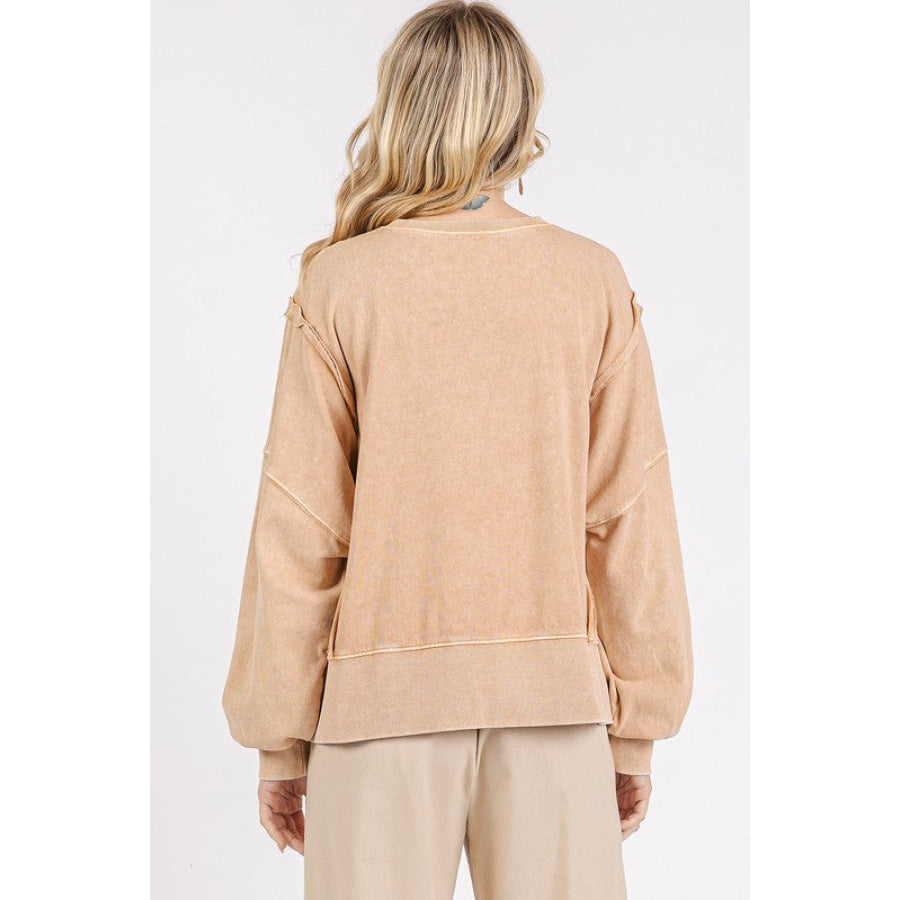 Mittoshop Side Slit Exposed Seam Round Neck Sweatshirt Apparel and Accessories