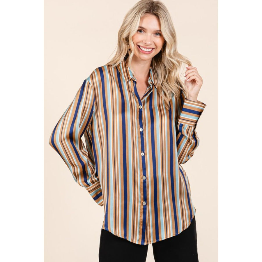 Mittoshop Striped Button Down Satin Shirt Apparel and Accessories