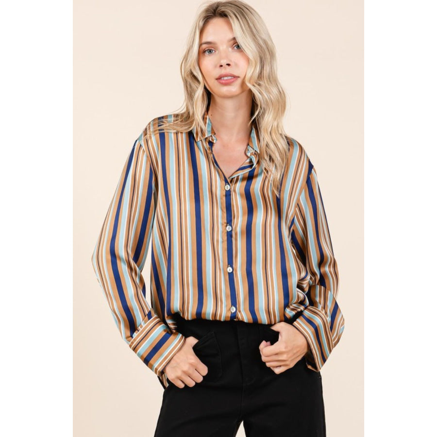 Mittoshop Striped Button Down Satin Shirt Apparel and Accessories