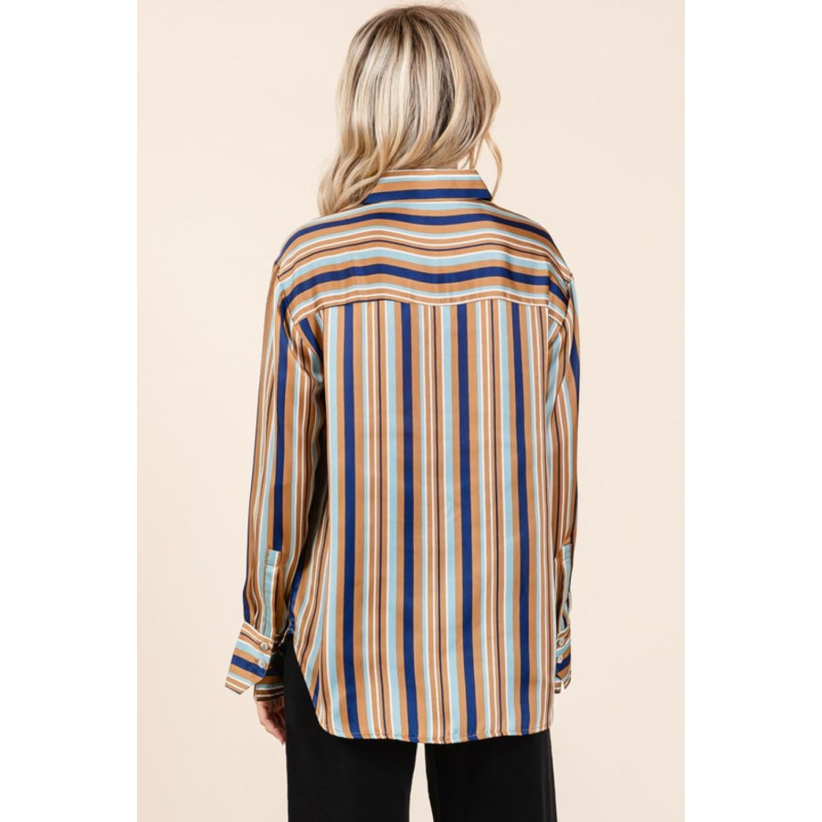 Mittoshop Striped Button Down Satin Shirt Apparel and Accessories