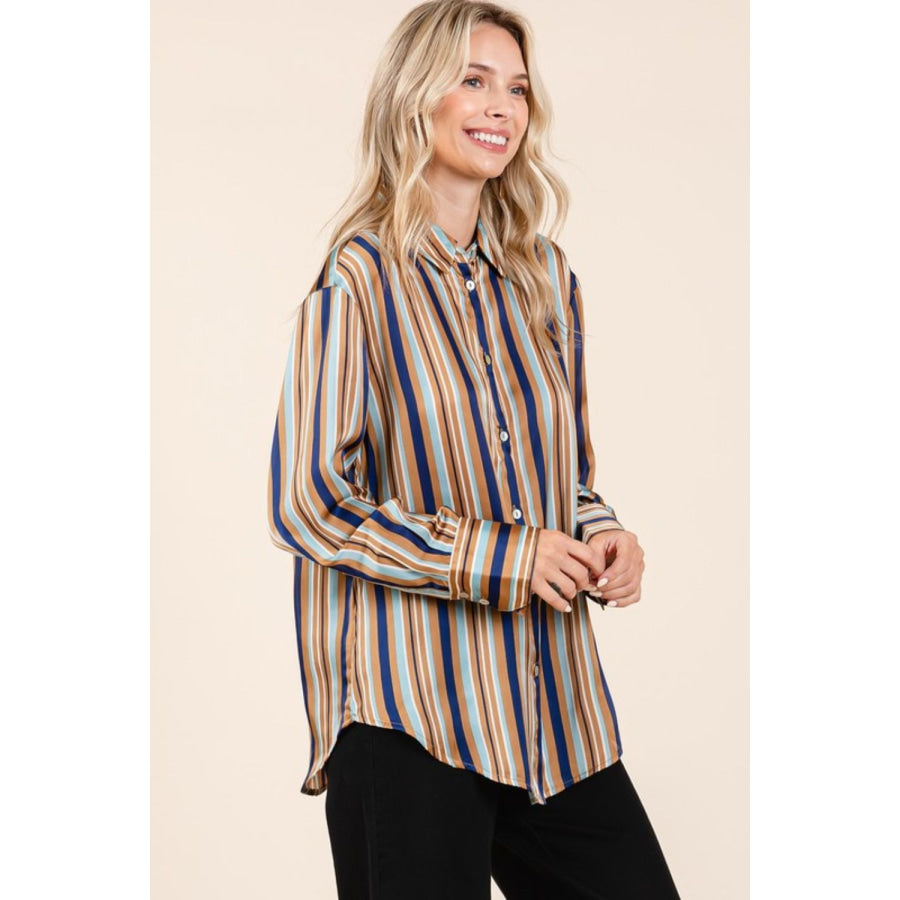 Mittoshop Striped Button Down Satin Shirt Apparel and Accessories