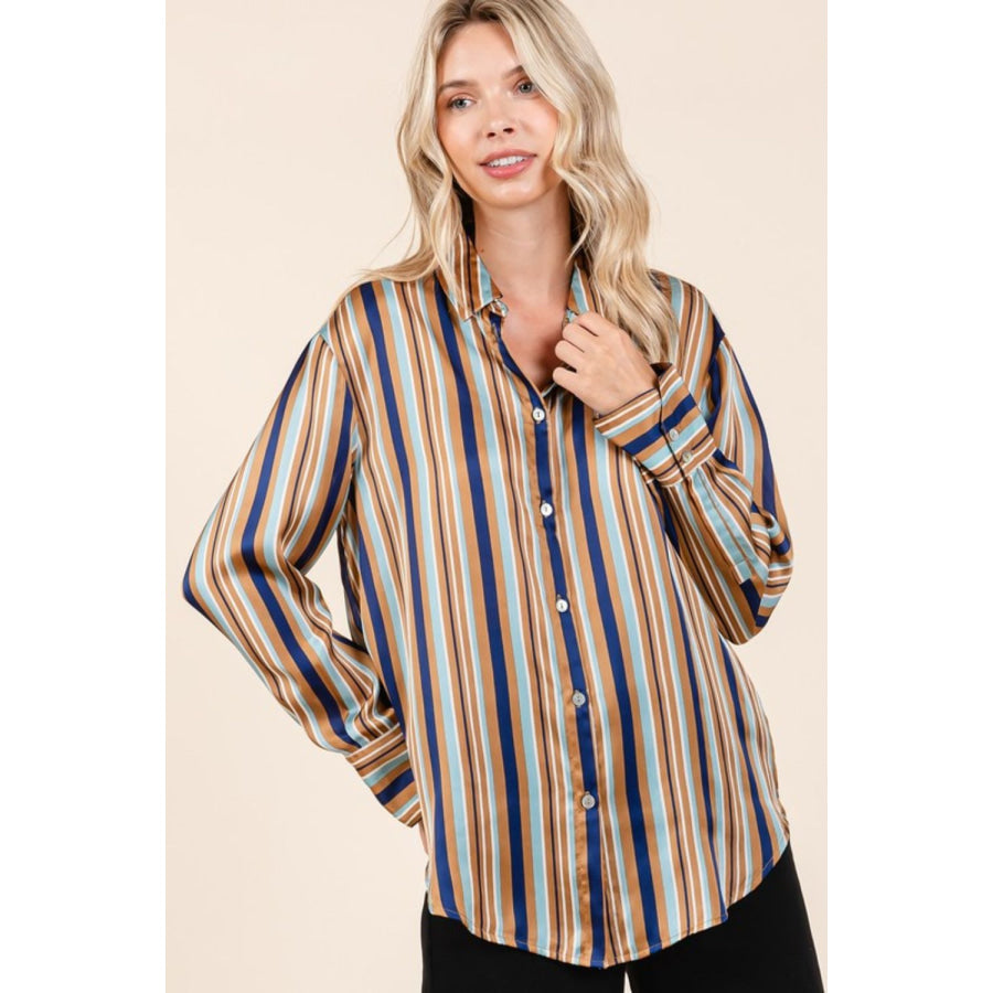 Mittoshop Striped Button Down Satin Shirt Apparel and Accessories