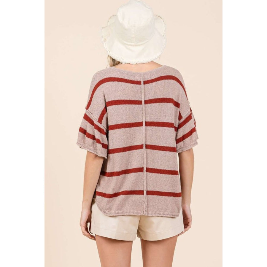 Mittoshop Striped Flounce Sleeve Knit Top Apparel and Accessories