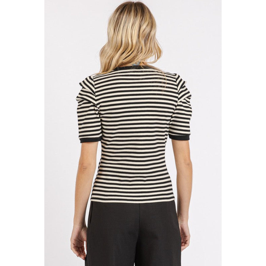 Mittoshop Striped Round Neck Puff Sleeve T-Shirt Apparel and Accessories